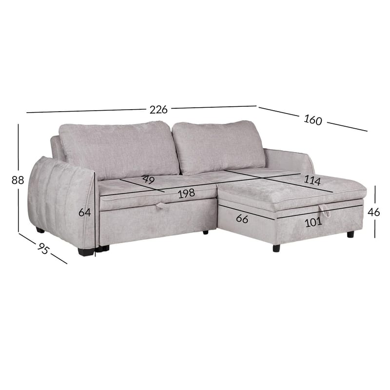 Hörnbäddsoffa Klevor - Ljusgrå - Möbler - Soffa - Bäddsoffa