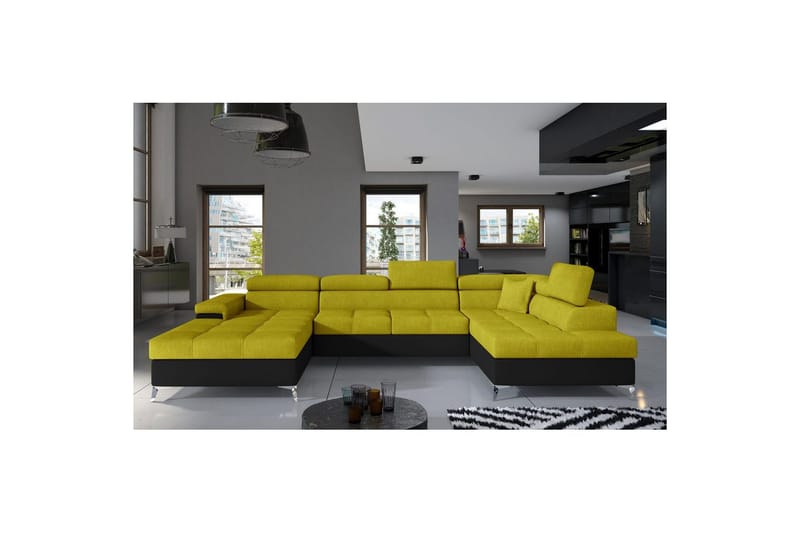 Hörnsoffa Eltap Eduardo 337x205x88 cm - Omega 68, Soft 11, Gul, Svart, Höger - Möbler - Soffa - Bäddsoffa