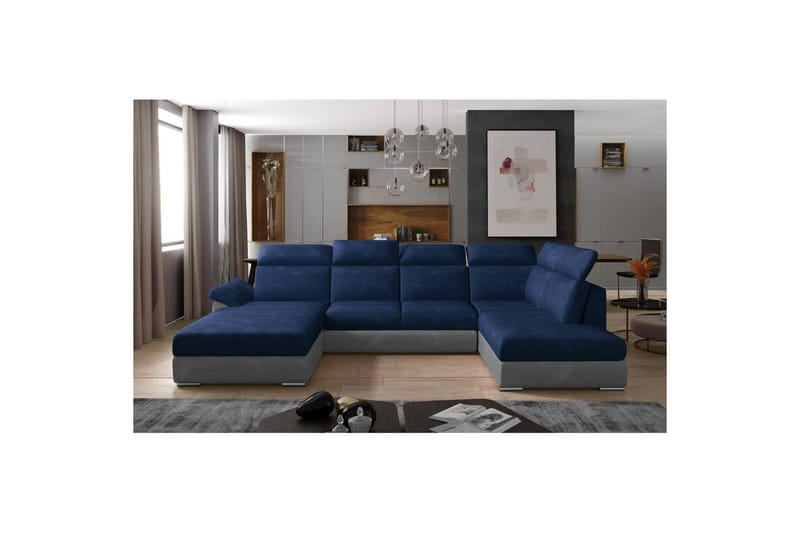 Hörnsoffa Eltap Evanell 336x211x102 cm - Kronos 09, Paros 05, Mörkblå, Ljusgrå, Vänster - Möbler - Soffa - Bäddsoffa