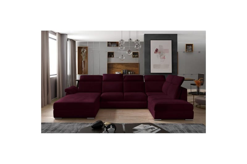Hörnsoffa Eltap Evanell 336x211x102 cm - Mat Velvet 68, Röd, Vänster - Möbler - Soffa - Bäddsoffa