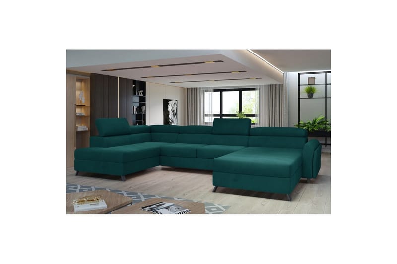 Hörnsoffa Eltap Josette 360x200x92 cm - Mat Velvet 75, Grön, Vänster - Möbler - Soffa - Bäddsoffa