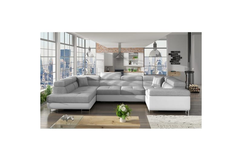 Hörnsoffa Eltap Letto 340x202x90 cm - Sawana 21, Soft 17, Grå, Vit, Vänster - Möbler - Soffa - Bäddsoffa
