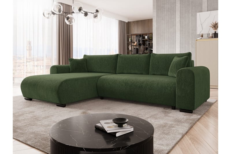 Handda Bäddsoffa med Divan 3-sits i Chenille - Grön - Möbler - Soffa - Bäddsoffa
