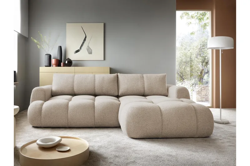 Handu Bäddsoffa med Divan 3-sits i Bouclé - Beige - Möbler - Soffa - Bäddsoffa