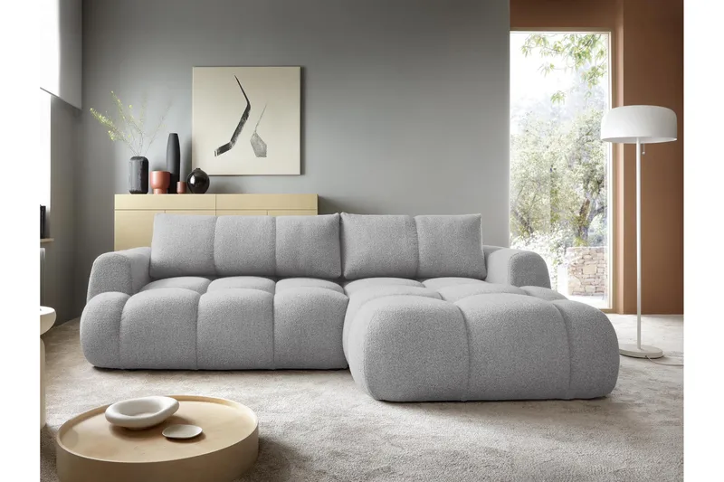 Handu Bäddsoffa med Divan 3-sits i Bouclé - Grå - Möbler - Soffa - Bäddsoffa