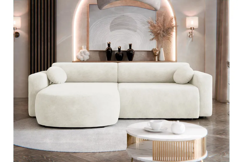Hanish Bäddsoffa med Divan 3-sits i Plysch - Beige - Möbler - Soffa - Bäddsoffa