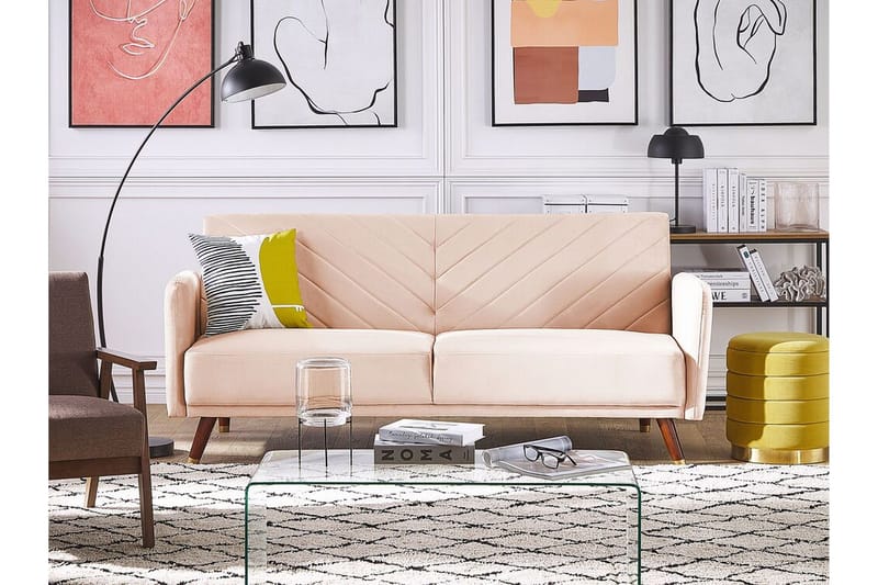 Induja 3-sits Bäddsoffa - Sammet/Beige - Möbler - Soffa - Bäddsoffa