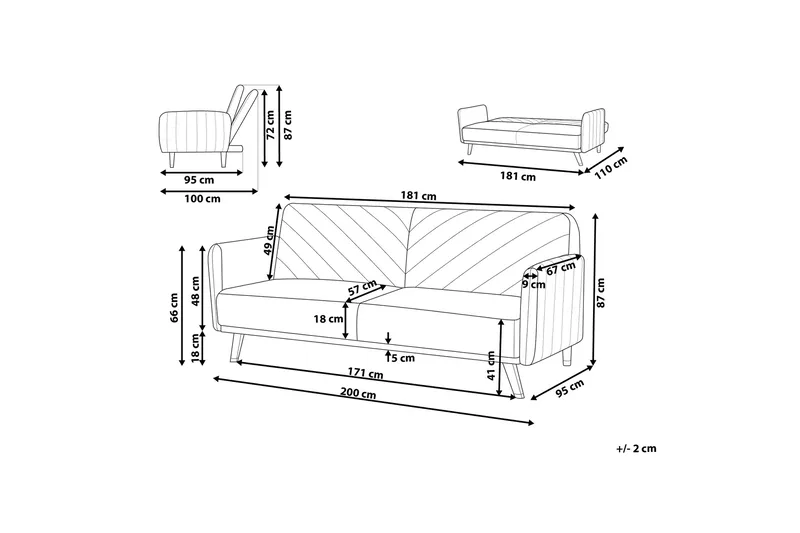 Induja 3-sits Bäddsoffa - Sammet/Orange - Möbler - Soffa - Bäddsoffa
