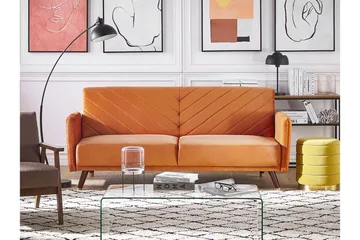 Induja 3-sits Bäddsoffa - Sammet/Orange - Möbler - Soffa - Bäddsoffa