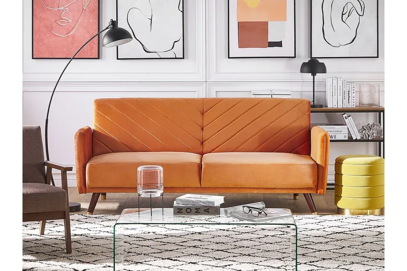 Induja 3-sits Bäddsoffa - Sammet/Orange - Möbler - Soffa - Bäddsoffa