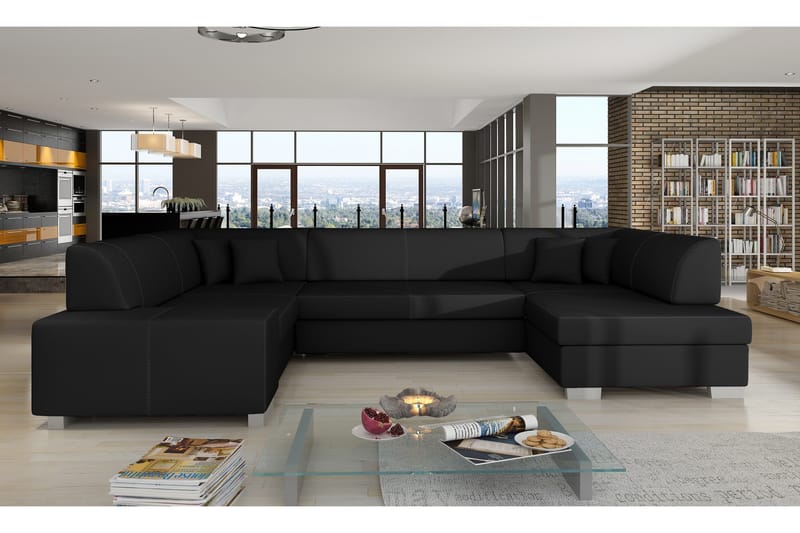 Jamaal 5-sits Vänstervänd U-formad Hörnbäddsoffa 125x280 cm i Konstläder, Svart