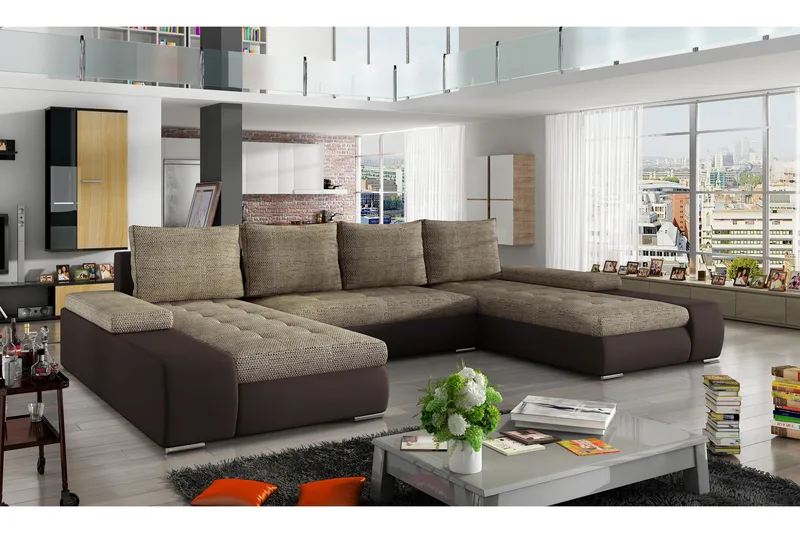 Jurtiga Bäddsoffa med Dubbeldivan, Beige/Brun