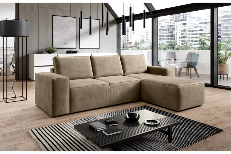 Kamli Bäddsoffa m. Divan med Förvaring, Brun
