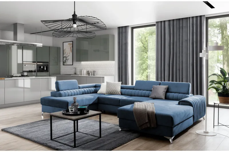 Kamran Bäddsoffa m. Divan och Schäslong med Förvaring - Blå - Möbler - Soffa - Bäddsoffa