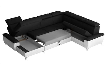 Karkula Höger Hörnbäddsoffa Bäddbar 128x275 cm med Förvaring i Tyg - Vit|Svart - Möbler - Soffa - Bäddsoffa
