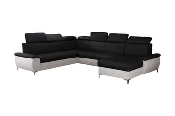 Karkula Höger Hörnbäddsoffa Bäddbar 128x275 cm med Förvaring i Tyg - Vit|Svart - Möbler - Soffa - Bäddsoffa