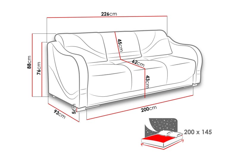 Karmen Bäddsoffa 226x93x88 cm - Grå/Vit - Möbler - Soffa - Bäddsoffa