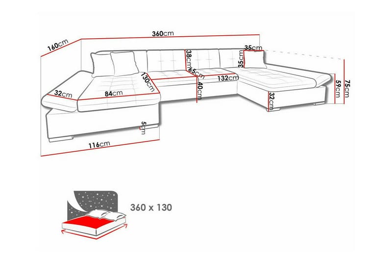 Kintore 4-sits U-formad Hörnbäddsoffa med Förvaring i Tyg - Benvit - Möbler - Soffa - Bäddsoffa