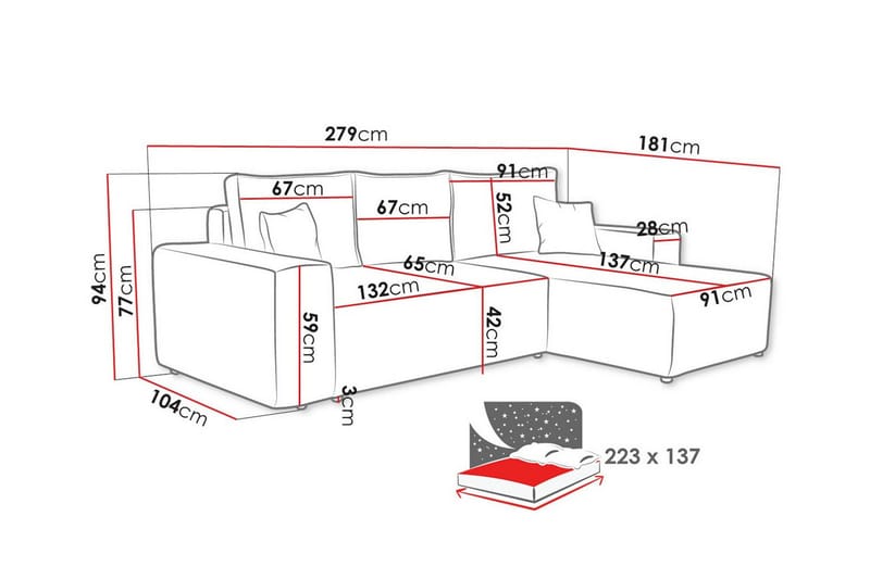Knocklong 3-sits Hörnbäddsoffa - Blå - Möbler - Soffa - Bäddsoffa