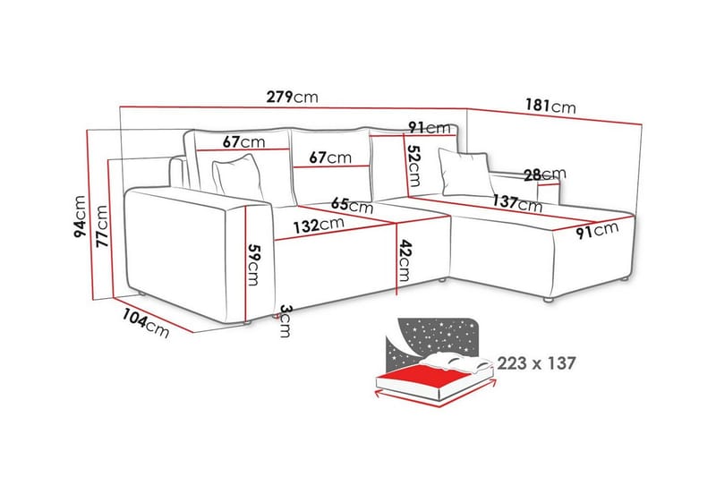 Knocklong 3-sits Hörnbäddsoffa - Grå - Möbler - Soffa - Bäddsoffa