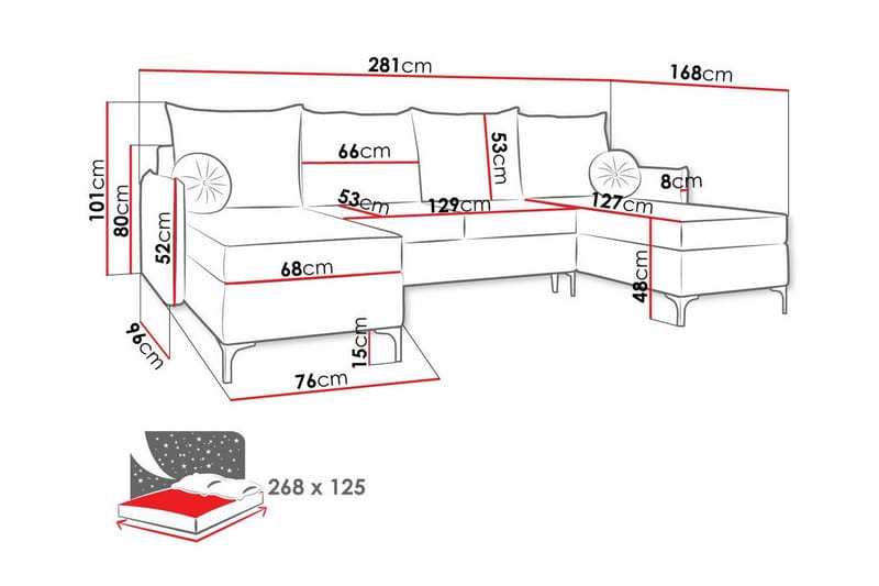 Knocklong 4-sits Hörnbäddsoffa - Rosa - Möbler - Soffa - Bäddsoffa