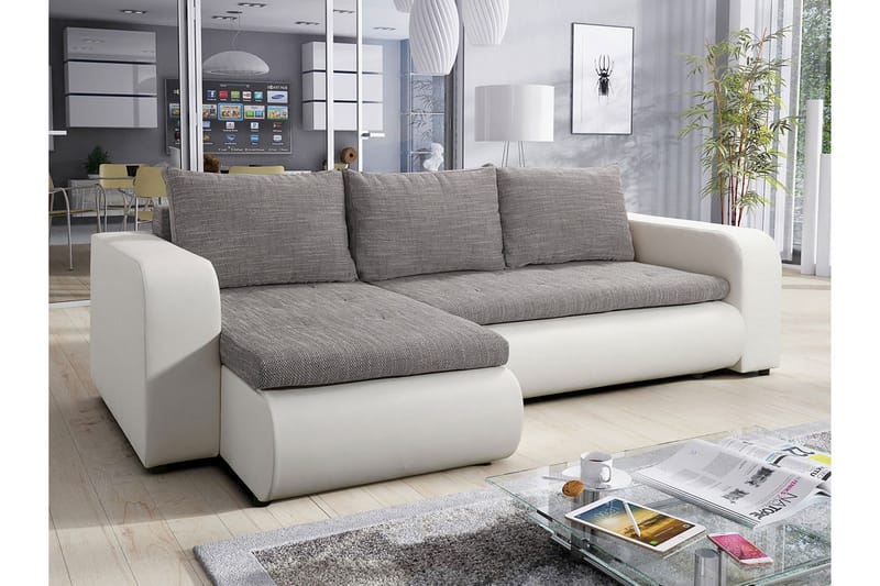 Lecanto 3-sits Bäddsoffa med Divan - Konstläder/Grå/Vit - Möbler - Soffa - Bäddsoffa