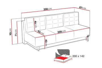 Leija Bäddsoffa 200x87x90 cm - Grå - Möbler - Soffa - Bäddsoffa