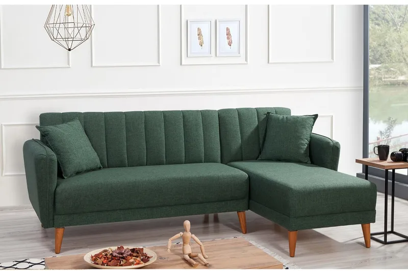 Lepinas Bäddsoffa med Divan Höger - Mörkgrön/Natur - Möbler - Soffa - Bäddsoffa