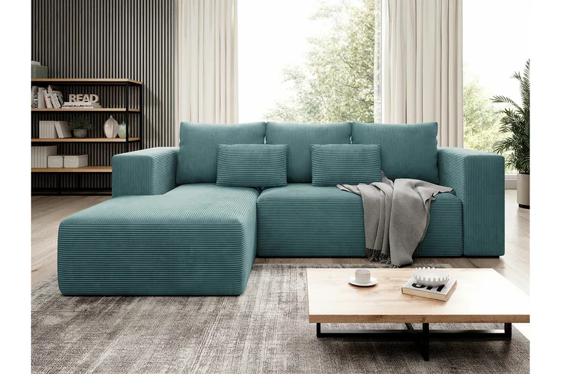 Listowel 3-sits Vänster Hörnbäddsoffa 121x205 cm med Förvaring i Manchester - Turkos - Möbler - Soffa - Bäddsoffa