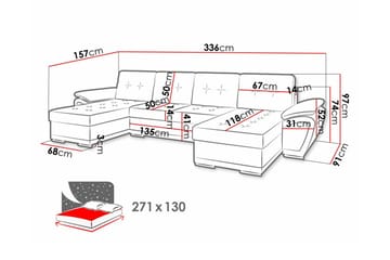 Listowel 4-sits U-formad Hörnbäddsoffa 130x271 cm med Förvaring i Tyg - Petrolblå - Möbler - Soffa - Bäddsoffa