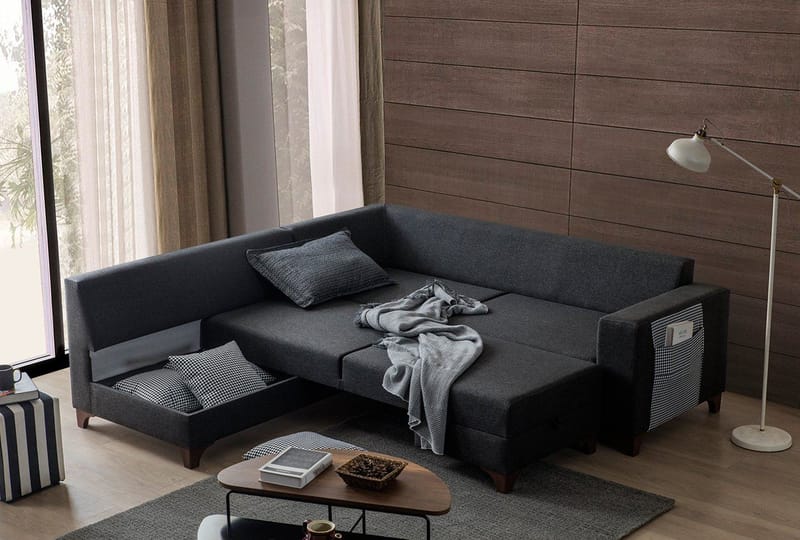 Loftia Hörnsoffa-bäddsoffa 230x90x150 cm - Antracitgrå - Möbler - Soffa - Bäddsoffa