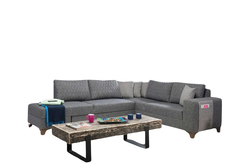 Loftia Hörnsoffa-bäddsoffa 230x90x150 cm, Grå