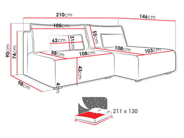 Lorynn 3-sits Bäddsoffa med divan - svart - Möbler - Soffa - Bäddsoffa