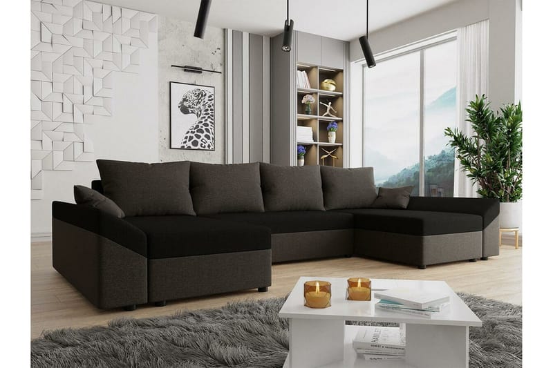 Midfeld 4-sits Hörnbäddsoffa Dark brown/black - Möbler - Soffa - Bäddsoffa