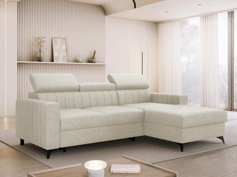 Milano 3-sits Bäddsoffa divan höger med förvaring - Beige - Möbler - Soffa - Bäddsoffa