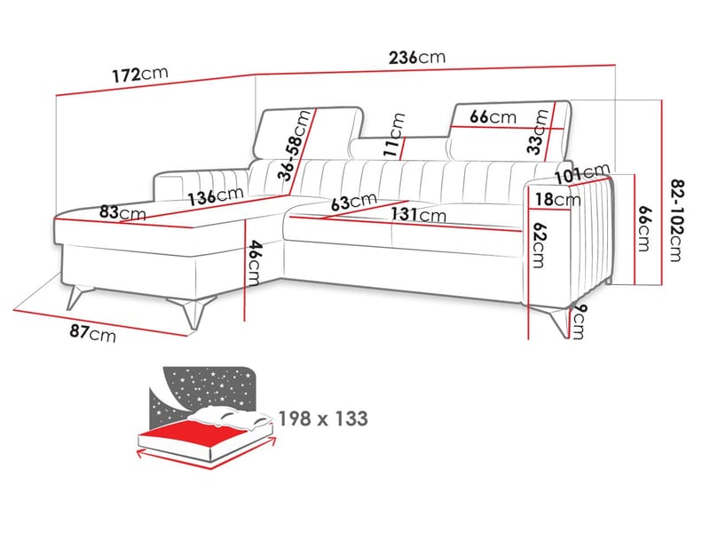 Milano 3-sits Bäddsoffa divan höger med förvaring - Mörkgrå - Möbler - Soffa - Bäddsoffa