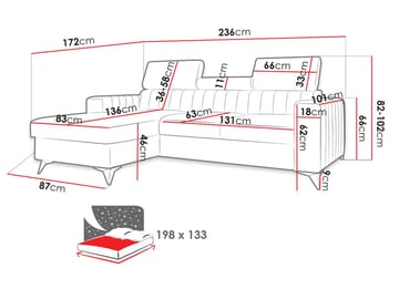 Milano 3-sits Bäddsoffa divan vänster med förvaring - Mörkgrå - Möbler - Soffa - Bäddsoffa
