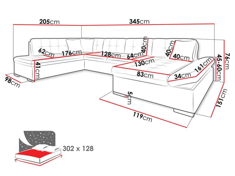 Mireo U-formad 5-sits Bäddsoffa med förvaring - svart - Möbler - Soffa - Bäddsoffa