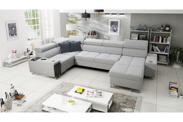 Morenia 4-sits Högervänd Bäddsoffa 127x258 cm med Förvaring i Sammet - Ljusgrå - Möbler - Soffa - Bäddsoffa