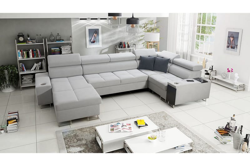 Morenia 4-sits Vänstervänd Bäddsoffa 127x284 cm med Förvaring i Sammet - Ljusgrå - Möbler - Soffa - Bäddsoffa