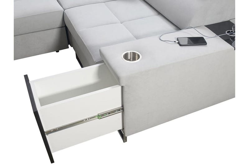 Morenia 4-sits Vänstervänd Bäddsoffa 127x284 cm med Förvaring i Sammet - Ljusgrå - Möbler - Soffa - Bäddsoffa