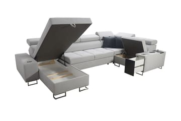 Morenia 4-sits Vänstervänd Bäddsoffa 127x284 cm med Förvaring i Sammet - Ljusgrå - Möbler - Soffa - Bäddsoffa
