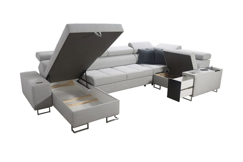 Morenia 4-sits Vänstervänd Bäddsoffa 127x284 cm med Förvaring i Sammet - Ljusgrå - Möbler - Soffa - Bäddsoffa