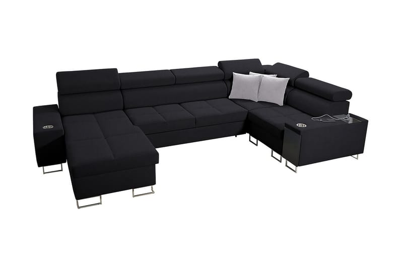 Morenia 4-sits Vänstervänd Bäddsoffa 127x284 cm med Förvaring i Tyg - Svart - Möbler - Soffa - Bäddsoffa