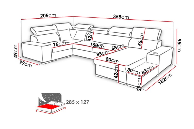 Mumtaz U-Bäddsoffa Divan Vänster - Ljusgrå/Vit - Möbler - Soffa - Bäddsoffa