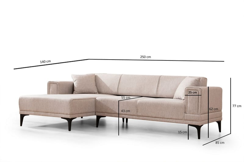 Naoko Bäddsoffa med divan - Ljusbrun - Möbler - Soffa - Bäddsoffa