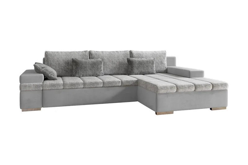 Naoma 3-sits Bäddsoffa med Divan L-formad Höger med Förvarin - Sammet/Grå - Möbler - Soffa - Bäddsoffa