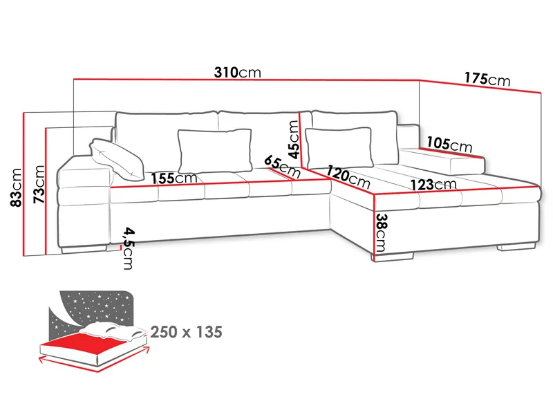 Naoma 4-sits Bäddsoffa divan höger med förvaring - Möbler - Soffa - Bäddsoffa