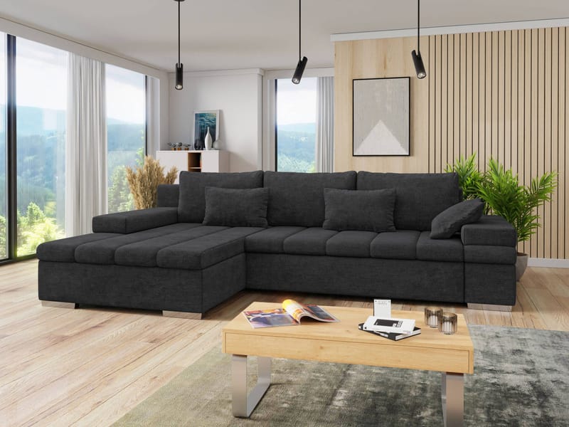 Naoma 4-sits Bäddsoffa divan vänster med förvaring - svart - Möbler - Soffa - Bäddsoffa