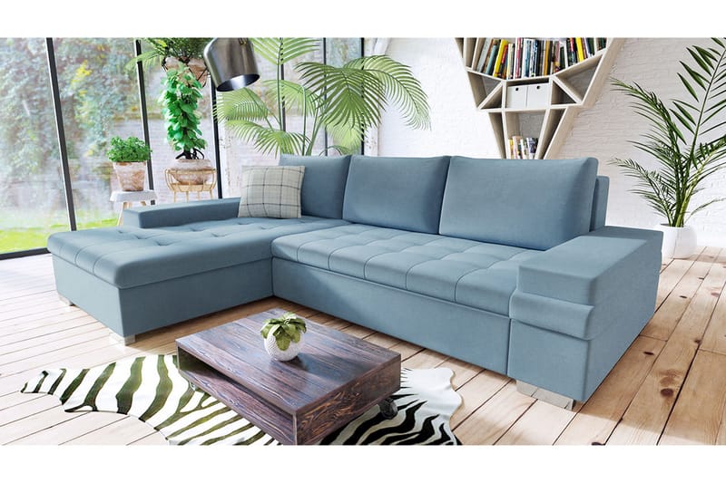 Naoma Bäddbar H örnsoffa Universal 135x216 cm med Förvaring i Sammet - Blå - Möbler - Soffa - Bäddsoffa